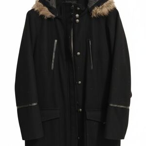 Torrid Size 3 Black Hooded Wool Blend Coat with Faux Fur Trim